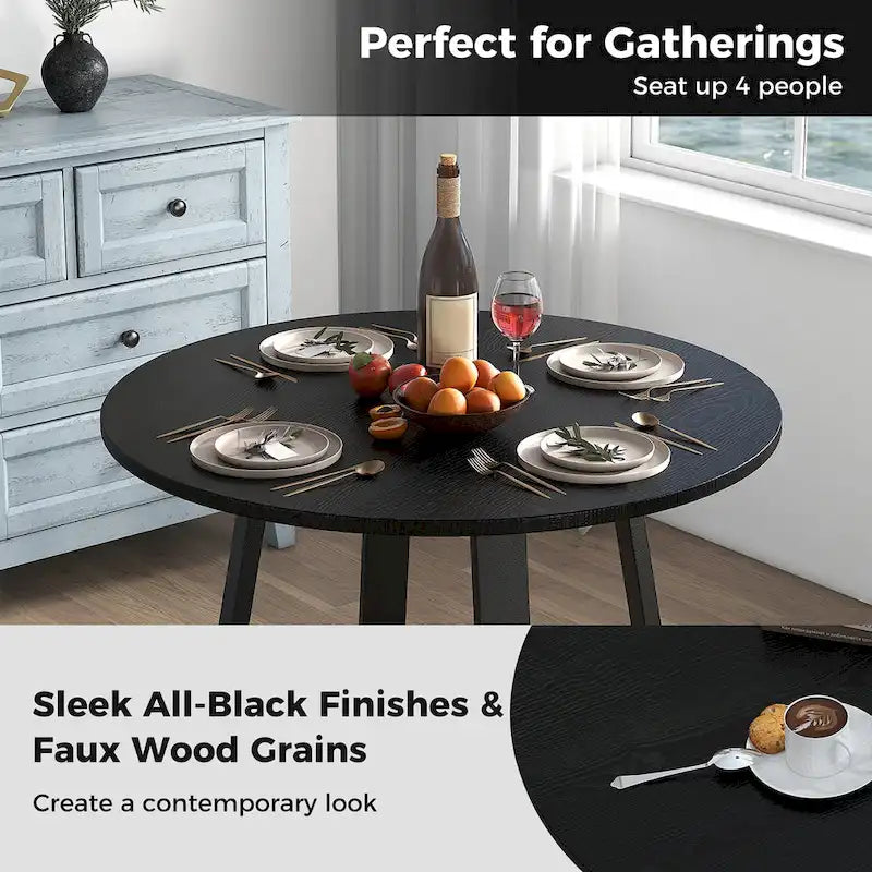 Gymax 36 Round Wooden Dining Table for 4 w/ Pedestal Base Solid