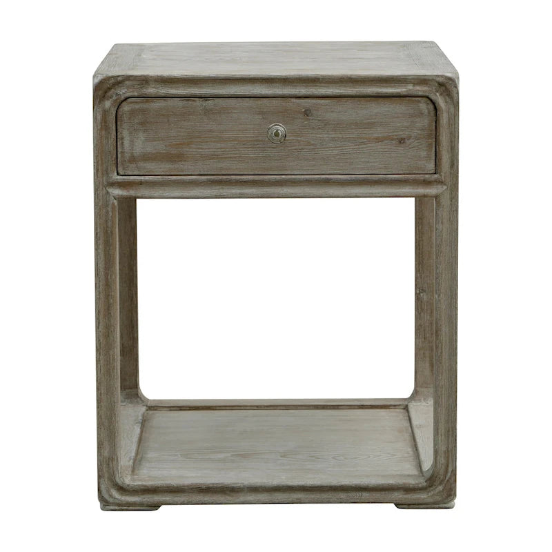 Artissance Peking Square Side Table w/Drawer, 27Inch Tall, White Wash