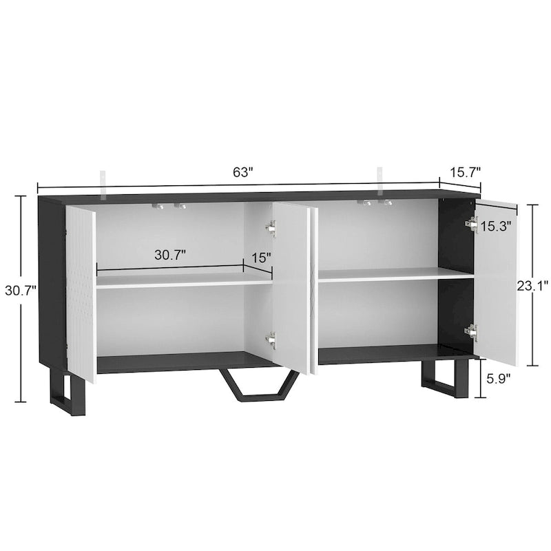 Modern 4 Door Bookmatch Buffet 63inch Black White End Table Sideboard