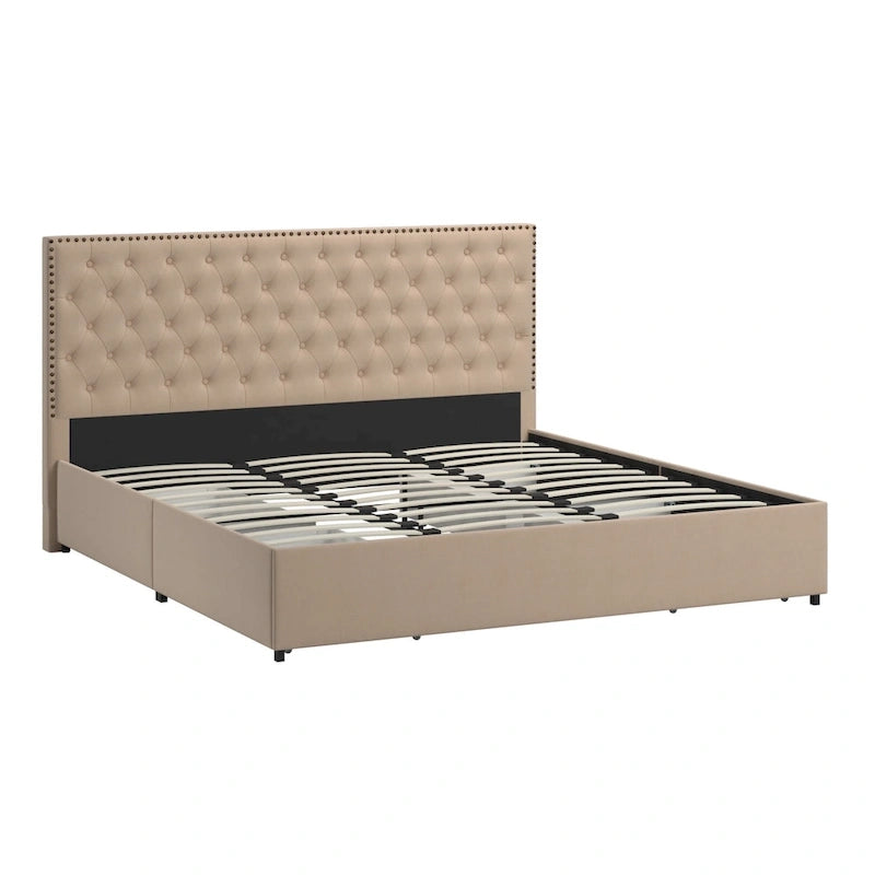 Arlert Nailhead Linen Headboard Storage Platform Bed by iNSPIRE Q Classic