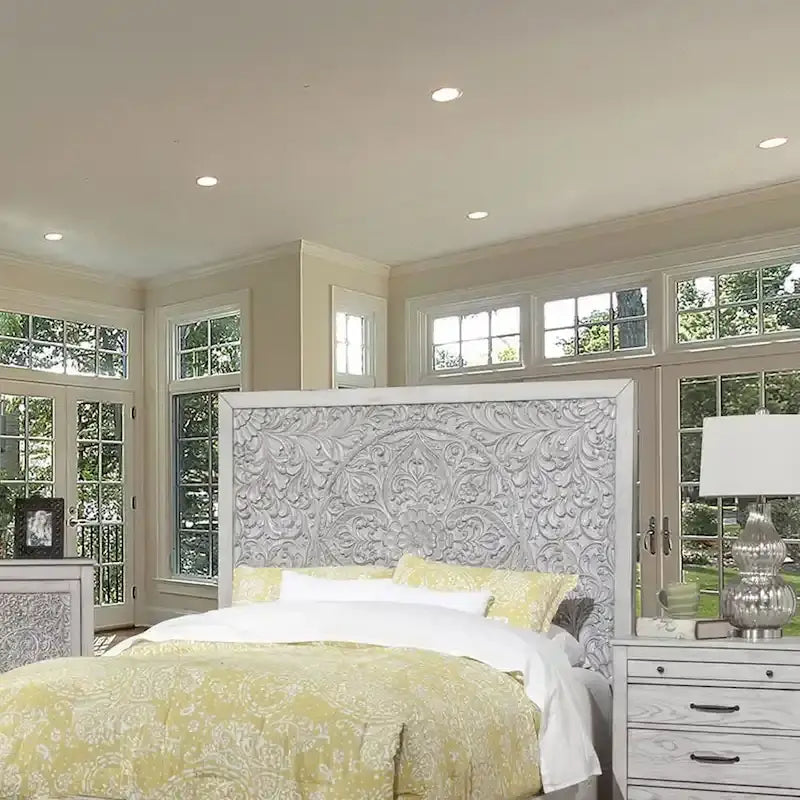 Origins by Alpine Aria Panel Headboard in Weathered Light Gray