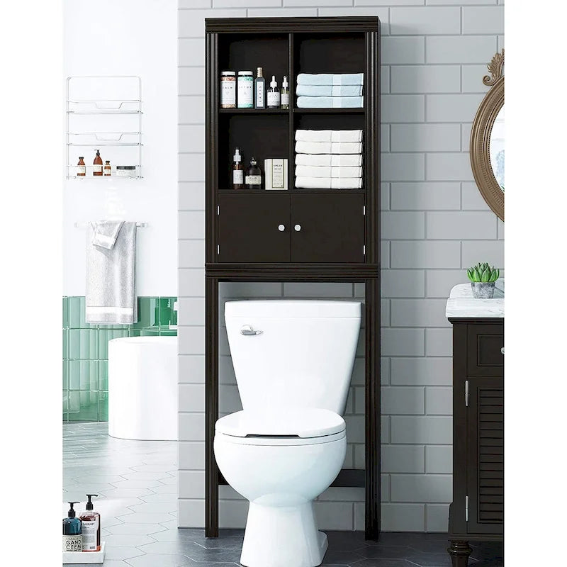 Spirich Home Bathroom Shelf Over The Toilet with 4 Cubbies, Bathroom Cabinet Organizer Over Toilet, Space Saver Cabinet Storage