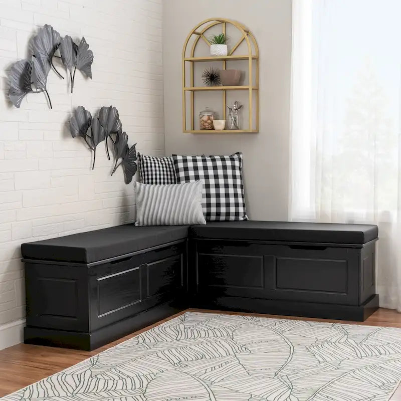 Josie Black Backless Wooden Nook with Cushion Set