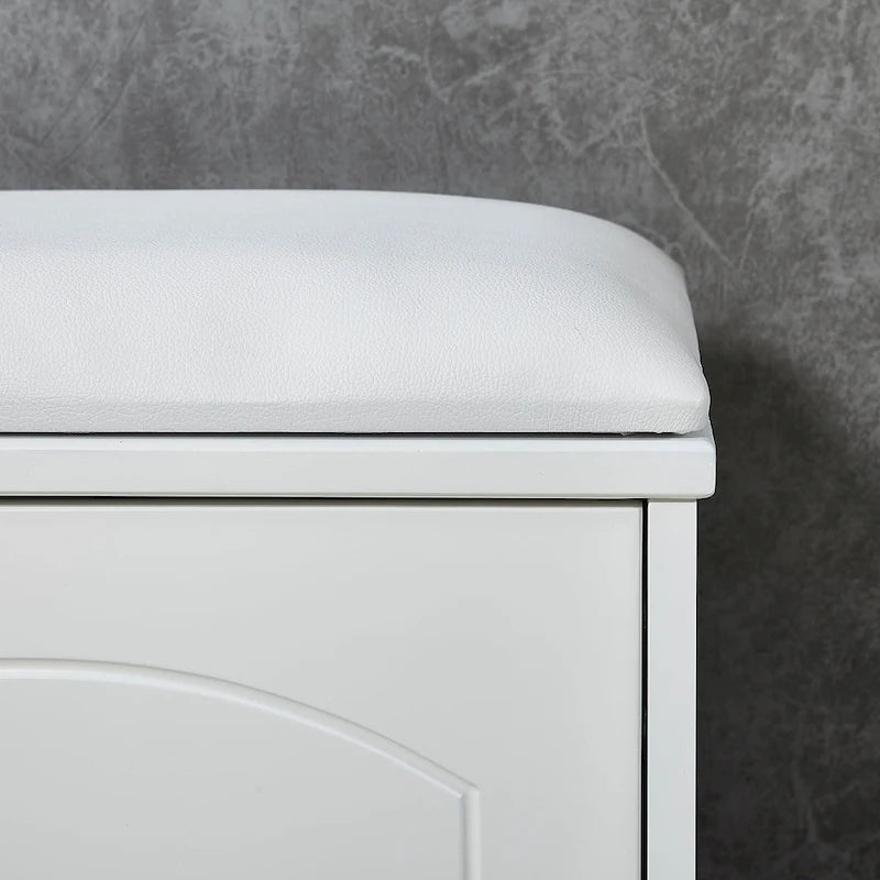Shoe Storage Bench with PU Cushion and Movable Drawer