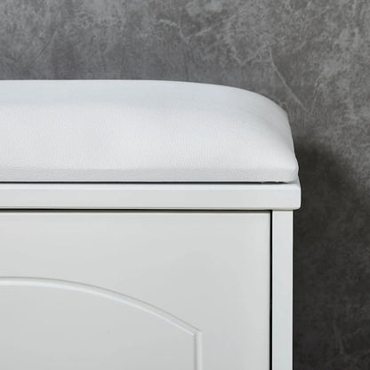 Shoe Storage Bench with PU Cushion and Movable Drawer