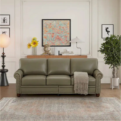 Classic 83 PU Leather Upholstered 3-Seater Sofa with Bottom Storage Box and Nailhead Decoration