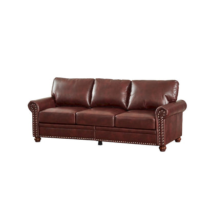 Classic 83 PU Leather Upholstered 3-Seater Sofa with Bottom Storage Box and Nailhead Decoration