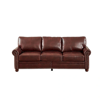 Classic 83 PU Leather Upholstered 3-Seater Sofa with Bottom Storage Box and Nailhead Decoration