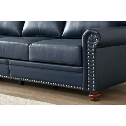 Classic 83 PU Leather Upholstered 3-Seater Sofa with Bottom Storage Box and Nailhead Decoration