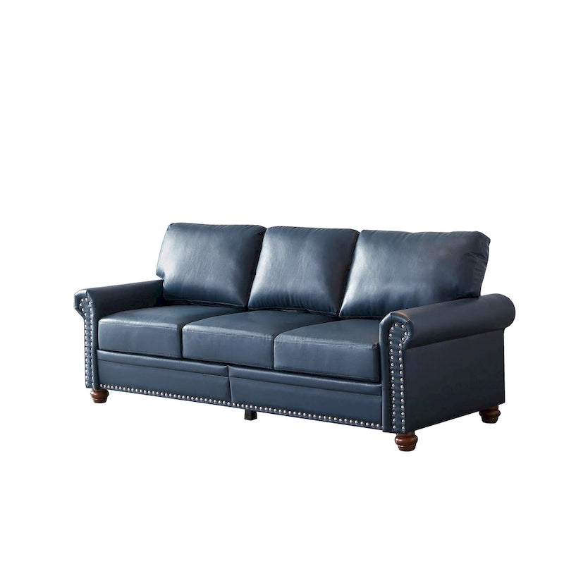 Classic 83 PU Leather Upholstered 3-Seater Sofa with Bottom Storage Box and Nailhead Decoration
