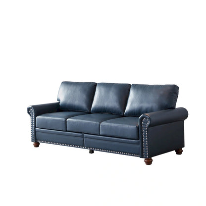 Classic 83 PU Leather Upholstered 3-Seater Sofa with Bottom Storage Box and Nailhead Decoration