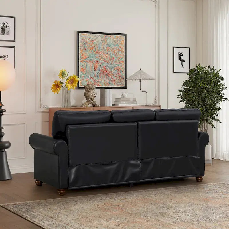 Classic 83 PU Leather Upholstered 3-Seater Sofa with Bottom Storage Box and Nailhead Decoration