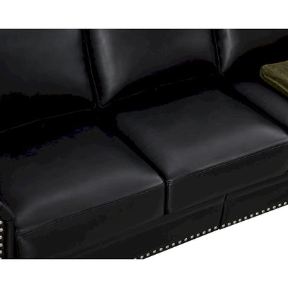 Classic 83 PU Leather Upholstered 3-Seater Sofa with Bottom Storage Box and Nailhead Decoration