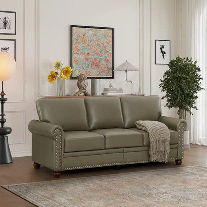 Classic 83 PU Leather Upholstered 3-Seater Sofa with Bottom Storage Box and Nailhead Decoration