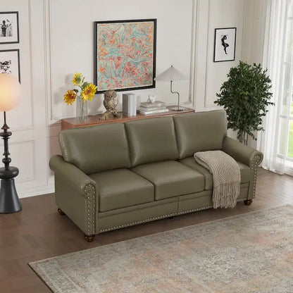 Classic 83 PU Leather Upholstered 3-Seater Sofa with Bottom Storage Box and Nailhead Decoration