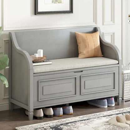 Farmhouse Solid Wood Multi-Purpose Upholstered Storage Bench