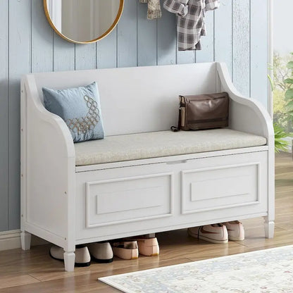 Farmhouse Solid Wood Multi-Purpose Upholstered Storage Bench
