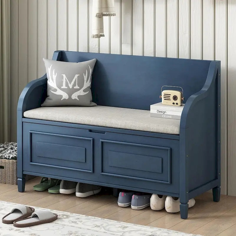 Farmhouse Solid Wood Multi-Purpose Upholstered Storage Bench