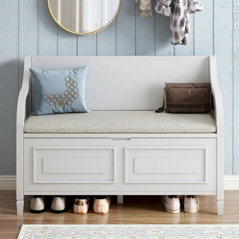 Farmhouse Solid Wood Multi-Purpose Upholstered Storage Bench