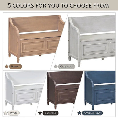 Farmhouse Solid Wood Multi-Purpose Upholstered Storage Bench