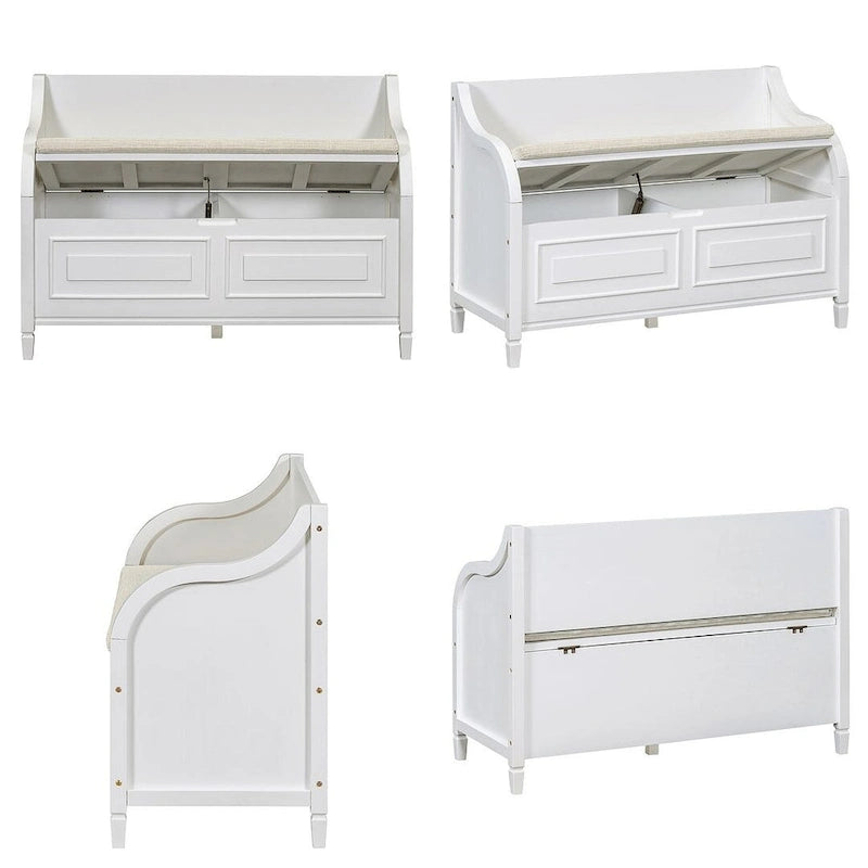 Farmhouse Solid Wood Multi-Purpose Upholstered Storage Bench