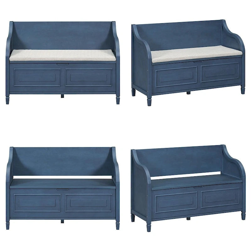 Farmhouse Solid Wood Multi-Purpose Upholstered Storage Bench