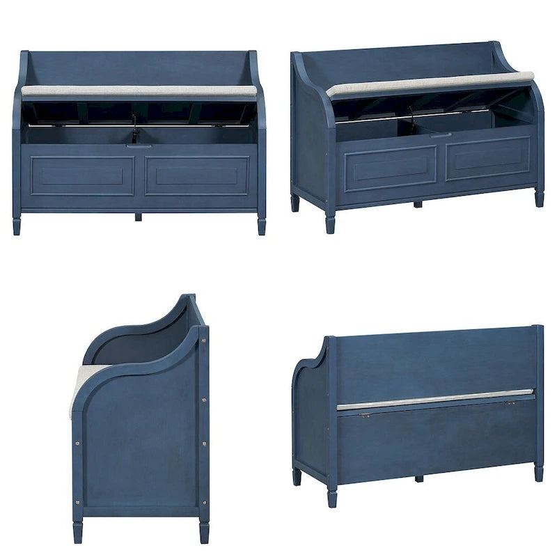 Farmhouse Solid Wood Multi-Purpose Upholstered Storage Bench