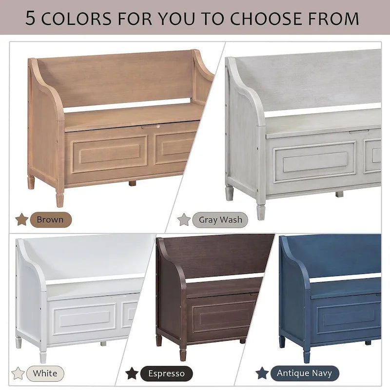 Farmhouse Solid Wood Multi-Purpose Upholstered Storage Bench