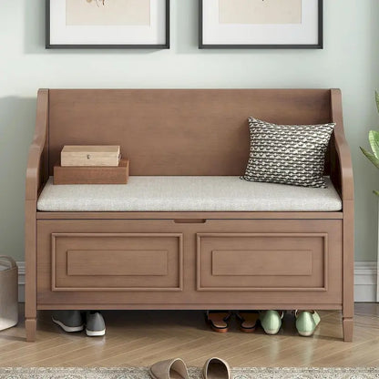 Farmhouse Solid Wood Multi-Purpose Upholstered Storage Bench