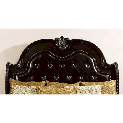 Furniture of America Etane Traditional Solid Wood Sleigh Bed with Tufted Leatherette Headboard