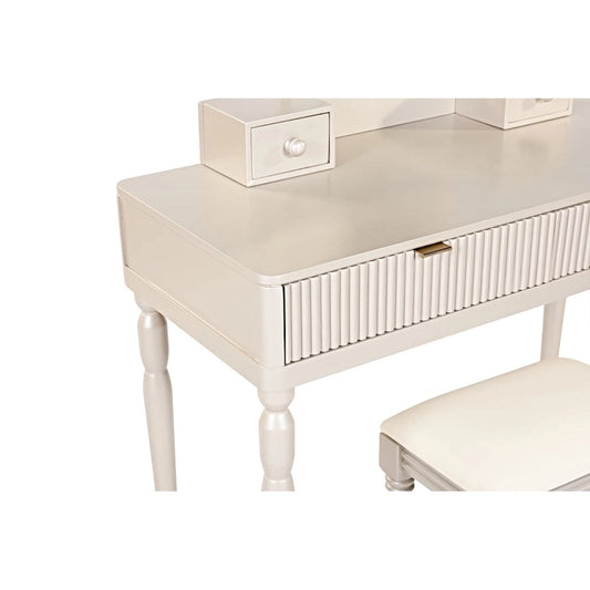 Luxury Vanity Desk with Round Mirror,Height-Adjustable, Stylish Dressing Table Set, 4 Drawers & Stool