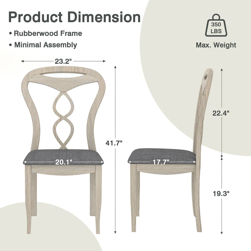 VECELO Solid Wood Dining Chairs Set of 2/4/6, Kitchen Side Chair
