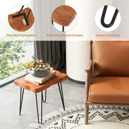 Costway Rectangular End Table Accent Side Reclaimed Indonesia Teak