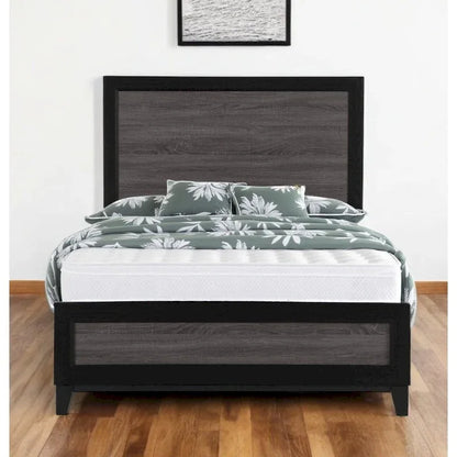 HomeRoots Black And Gray Inlaid Panels Queen Bed Frame