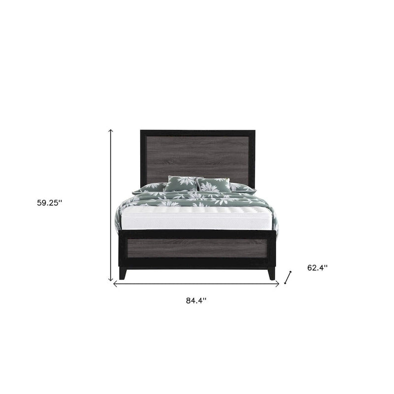 HomeRoots Black And Gray Inlaid Panels Queen Bed Frame