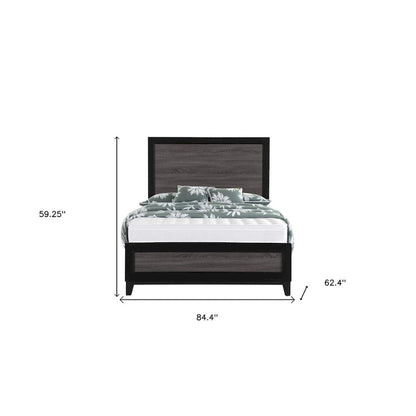 HomeRoots Black And Gray Inlaid Panels Queen Bed Frame