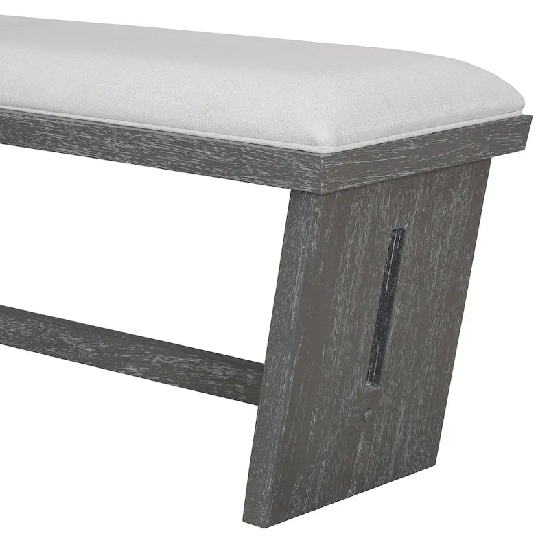 6 Pcs Dining Table Set, Wood Dining Kitchen Table and Chairs Set with Rectangular Table, 4 Upholstered Chairs and 1 Bench