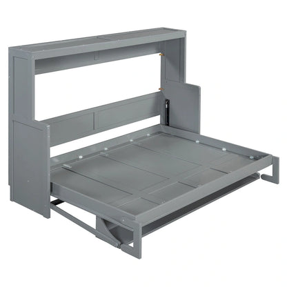 Murphy Bed with Hydraulic Lift & Desk Design, Queen/Full Size Bed