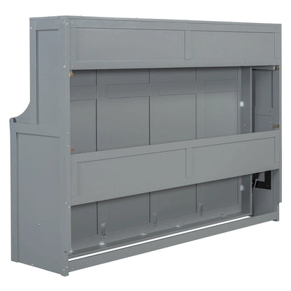 Murphy Bed with Hydraulic Lift & Desk Design, Queen/Full Size Bed