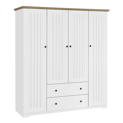 4 Door Wardrobe Armoire Closet with 2 Drawers, Freestanding Wardrobe Clothes Storage Cabinet with Hanging Rods