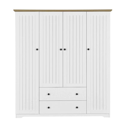 4 Door Wardrobe Armoire Closet with 2 Drawers, Freestanding Wardrobe Clothes Storage Cabinet with Hanging Rods