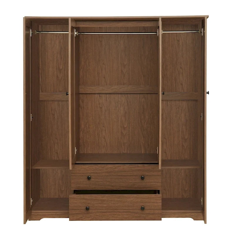 4 Door Wardrobe Armoire Closet with 2 Drawers, Freestanding Wardrobe Clothes Storage Cabinet with Hanging Rods
