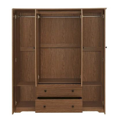 4 Door Wardrobe Armoire Closet with 2 Drawers, Freestanding Wardrobe Clothes Storage Cabinet with Hanging Rods