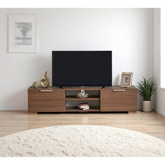 Aspen Modern TV Stand with 2 Doors Storage Cabinets 2 Shelves, Wood Finish, Living Room Entertainment Center
