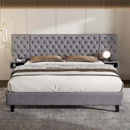 Christopher Knight Home - Alexander King Velvet Upholstered Tufted Platform Bed with Nightstands