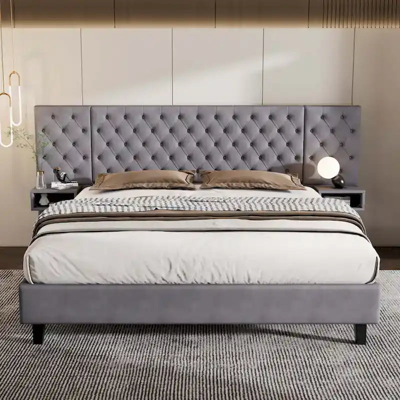 Christopher Knight Home - Alexander King Velvet Upholstered Tufted Platform Bed with Nightstands