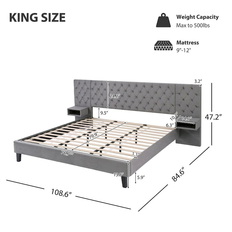 Christopher Knight Home - Alexander King Velvet Upholstered Tufted Platform Bed with Nightstands