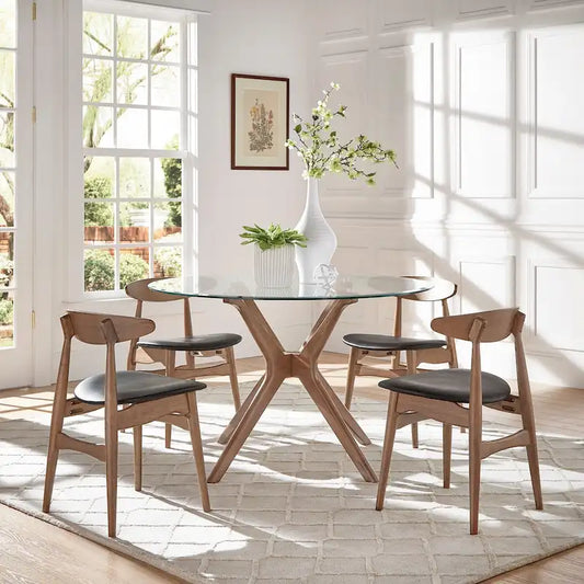 Sylvestria Mid-Century Walnut Finish Round Dining Set