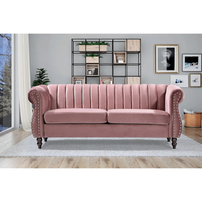 Charlot Velvet Chesterfield Rolled Arm Sofa