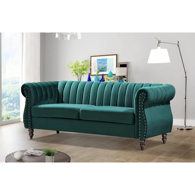 Charlot Velvet Chesterfield Rolled Arm Sofa